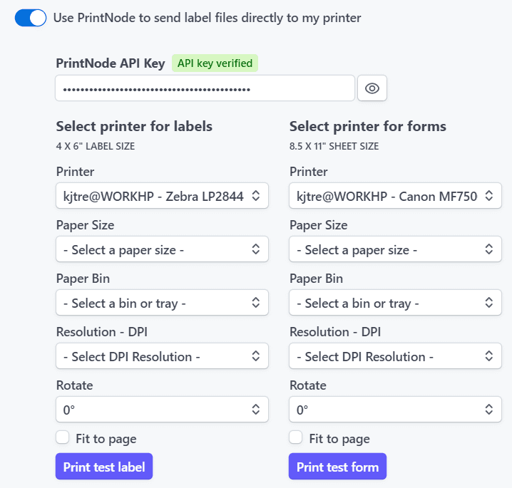 Select PrintNode Printers