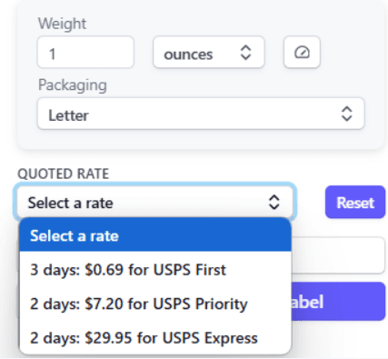 First Class shipping rate