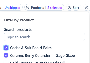 Filter orders by product