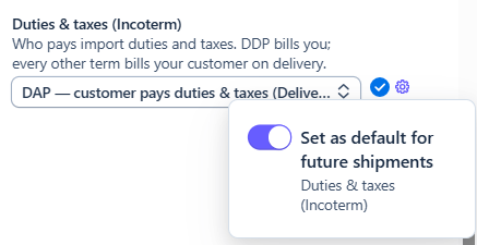 Setting a default from an option's gear menu