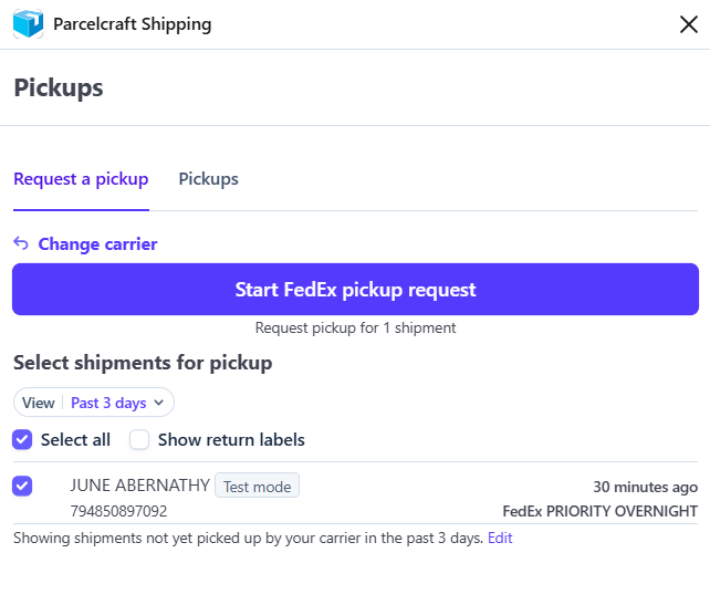 Select shipments for pickup