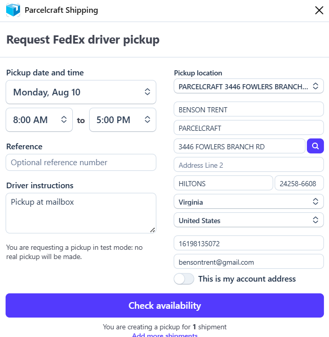Schedule the driver pickup